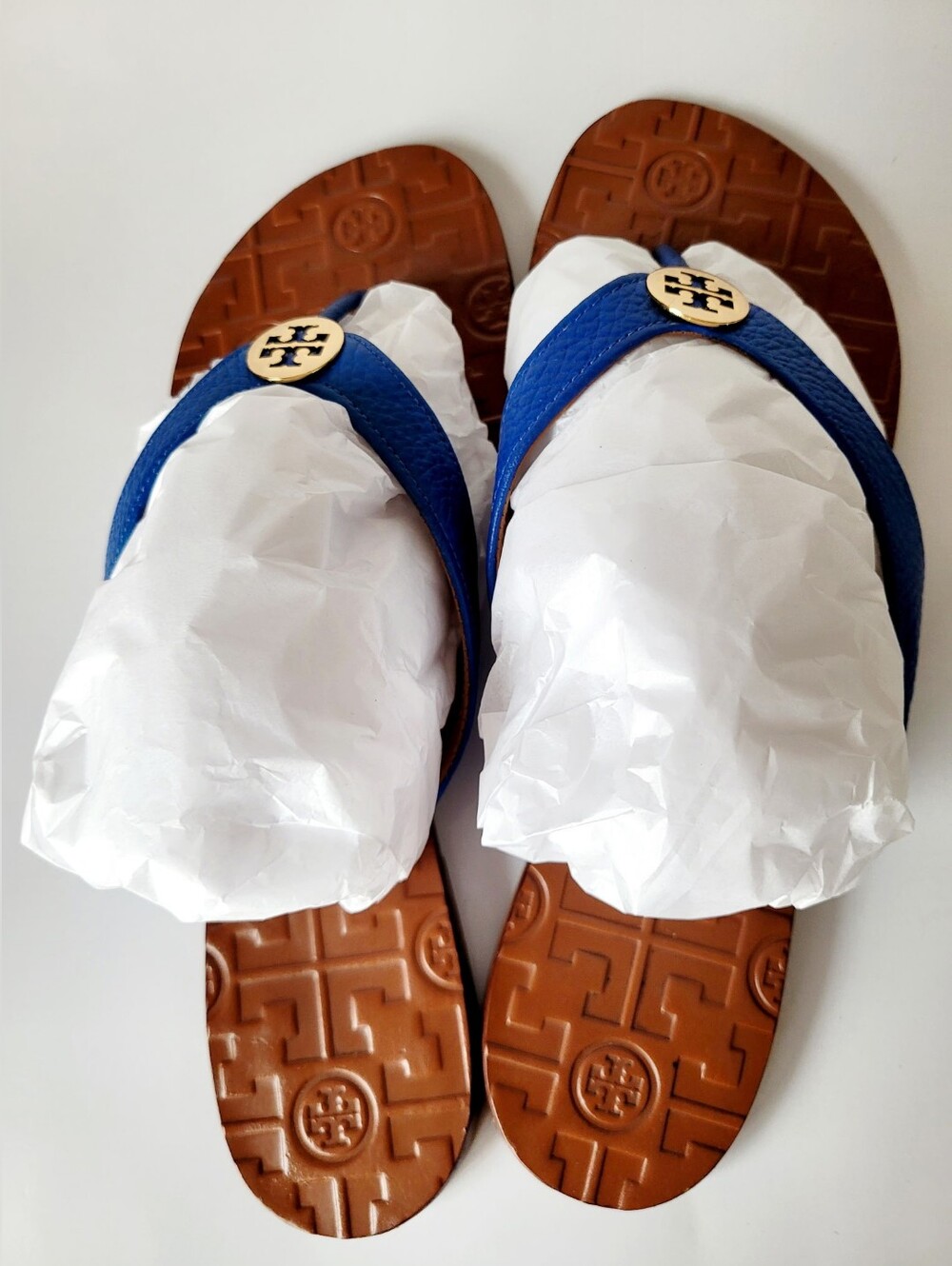 Tory Burch Thora Electric Blue Leather Thong Sandals with Logo Accent US 9 - Picture 13 of 16